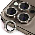 For iPhone 16 Pro / 16 Pro Max ENKAY AR Anti-reflection Individual Diamond Ring Camera Lens Glass Full Film(Titanium Gold)