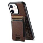 For iPhone 12 Suteni H17 Cross Grain Leather MagSafe Detachable Wallet Phone Case(Brown)