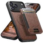 For iPhone 17 Pro Max Suteni H17 Cross Grain Leather MagSafe Detachable Wallet Phone Case(Brown)