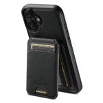 For iPhone 16 Plus Suteni H18 Cross Grain MagSafe Wallet Leather Phone Case(Black)