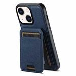 For iPhone 14 Suteni H18 Cross Grain MagSafe Wallet Leather Phone Case(Blue)