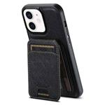 For iPhone 12 Suteni H18 Cross Grain MagSafe Wallet Leather Phone Case(Black)