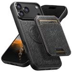 For iPhone 17 Pro Max Suteni H18 Cross Grain MagSafe Wallet Leather Phone Case(Black)