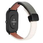 For Amazfit Bip S Slim Magnetic Buckle 20mm Microfiber Leather Watch Band(Apricot+Avocado Green)