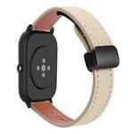 For Amazfit Bip 3 Slim Magnetic Buckle 20mm Microfiber Leather Watch Band(Cream Apricot)