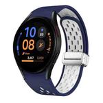 For Samsung Galaxy Watch FE 40mm Two Color Magnetic Folding Silver Buckle Silicone Watch Band(Midnight Blue White)