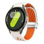 For Samsung Galaxy Watch 7 40 / 44mm Two Color Magnetic Folding Silver Buckle Silicone Watch Band(Starlight Orange)