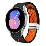 For Samsung Galaxy Watch 5 40 / 44mm Two Color Magnetic Folding Silver Buckle Silicone Watch Band(Black Orange)