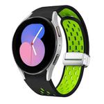 For Samsung Galaxy Watch 5 40 / 44mm Two Color Magnetic Folding Silver Buckle Silicone Watch Band(Black Silver Green)