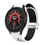 For Samsung Galaxy Watch 5 Pro 45mm Two Color Magnetic Folding Silver Buckle Silicone Watch Band(White Black)