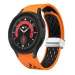 For Samsung Galaxy Watch 5 Pro 45mm Two Color Magnetic Folding Silver Buckle Silicone Watch Band(Orange Black)