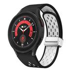 For Samsung Galaxy Watch 5 Pro 45mm Two Color Magnetic Folding Silver Buckle Silicone Watch Band(Black White)