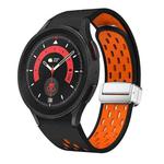 For Samsung Galaxy Watch 5 Pro 45mm Two Color Magnetic Folding Silver Buckle Silicone Watch Band(Black Orange)