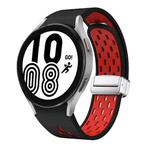 For Samsung Galaxy Watch 4 40 / 44mm Two Color Magnetic Folding Silver Buckle Silicone Watch Band(Black Red)