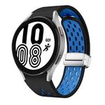 For Samsung Galaxy Watch 4 40 / 44mm Two Color Magnetic Folding Silver Buckle Silicone Watch Band(Black Sky Blue)