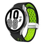 For Samsung Galaxy Watch 4 40 / 44mm Two Color Magnetic Folding Silver Buckle Silicone Watch Band(Black Silver Green)