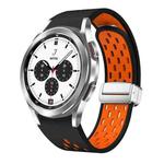 For Samsung Galaxy Watch 4 Classic 42 / 46mm Two Color Magnetic Folding Silver Buckle Silicone Watch Band(Black Orange)