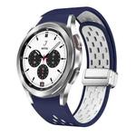 For Samsung Galaxy Watch 4 Classic 42 / 46mm Two Color Magnetic Folding Silver Buckle Silicone Watch Band(Midnight Blue White)