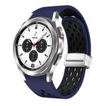 For Samsung Galaxy Watch 4 Classic 42 / 46mm Two Color Magnetic Folding Silver Buckle Silicone Watch Band(Midnight Blue Black)