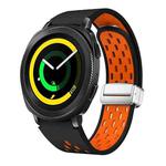 For Samsung Galaxy Gear Sport Two Color Magnetic Folding Silver Buckle Silicone Watch Band(Black Orange)