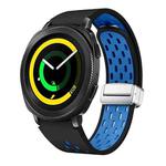 For Samsung Galaxy Gear Sport Two Color Magnetic Folding Silver Buckle Silicone Watch Band(Black Sky Blue)