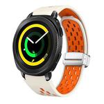 For Samsung Galaxy Gear Sport Two Color Magnetic Folding Silver Buckle Silicone Watch Band(Starlight Orange)