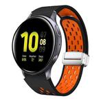 For Samsung Galaxy Watch Active 2 Two Color Magnetic Folding Silver Buckle Silicone Watch Band(Black Orange)