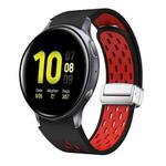 For Samsung Galaxy Watch Active 2 Two Color Magnetic Folding Silver Buckle Silicone Watch Band(Black Red)