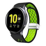 For Samsung Galaxy Watch Active 2 Two Color Magnetic Folding Silver Buckle Silicone Watch Band(Black Silver Green)