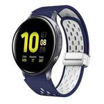 For Samsung Galaxy Watch Active 2 Two Color Magnetic Folding Silver Buckle Silicone Watch Band(Midnight Blue White)