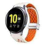 For Samsung Galaxy Watch Active 2 Two Color Magnetic Folding Silver Buckle Silicone Watch Band(Starlight Orange)