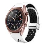 For Samsung Galaxy Watch 3 41mm Two Color Magnetic Folding Silver Buckle Silicone Watch Band(White Black)