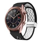 For Samsung Galaxy Watch 3 41mm Two Color Magnetic Folding Silver Buckle Silicone Watch Band(Black White)