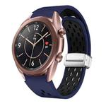 For Samsung Galaxy Watch 3 41mm Two Color Magnetic Folding Silver Buckle Silicone Watch Band(Midnight Blue Black)