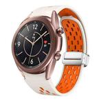 For Samsung Galaxy Watch 3 41mm Two Color Magnetic Folding Silver Buckle Silicone Watch Band(Starlight Orange)