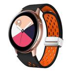 For Samsung Galaxy Watch Active Two Color Magnetic Folding Silver Buckle Silicone Watch Band(Black Orange)