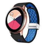 For Samsung Galaxy Watch Active Two Color Magnetic Folding Silver Buckle Silicone Watch Band(Black Sky Blue)