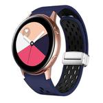 For Samsung Galaxy Watch Active Two Color Magnetic Folding Silver Buckle Silicone Watch Band(Midnight Blue Black)