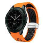 For Samsung Galaxy Watch 42mm Two Color Magnetic Folding Silver Buckle Silicone Watch Band(Orange Black)