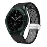 For Samsung Galaxy Watch 42mm Two Color Magnetic Folding Silver Buckle Silicone Watch Band(Black Gray)