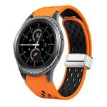 For Samsung Gear S2 Classic Two Color Magnetic Folding Silver Buckle Silicone Watch Band(Orange Black)