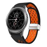 For Samsung Gear S2 Classic Two Color Magnetic Folding Silver Buckle Silicone Watch Band(Black Orange)