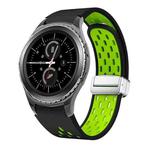 For Samsung Gear S2 Classic Two Color Magnetic Folding Silver Buckle Silicone Watch Band(Black Silver Green)