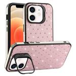 For iPhone 12 Starry Bling Diamonds Lens Holder Phone Case(Pink)