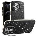 For iPhone 12 Pro Starry Bling Diamonds Lens Holder Phone Case(Black)