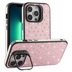 For iPhone 13 Pro Max Starry Bling Diamonds Lens Holder Phone Case(Pink)