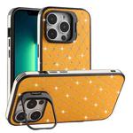 For iPhone 13 Pro Max Starry Bling Diamonds Lens Holder Phone Case(Orange)