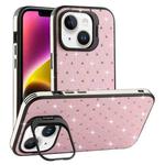 For iPhone 14 Starry Bling Diamonds Lens Holder Phone Case(Pink)