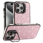 For iPhone 15 Pro Max Starry Bling Diamonds Lens Holder Phone Case(Pink)