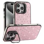 For iPhone 15 Pro Starry Bling Diamonds Lens Holder Phone Case(Pink)